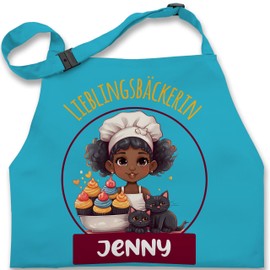 Geschenk mit Namen personalisiert by Shirtracer - Children's apron for boys and girls, baking apron, favourite baker with name, 7 turquoise