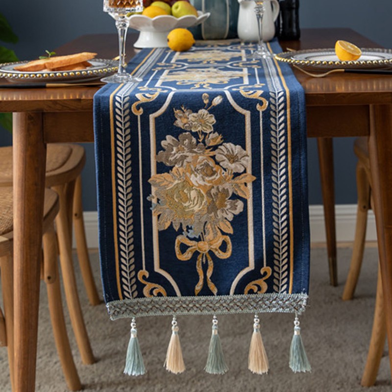 Tassel Floral Table Runner Floral Soft Decorative Chenille Dustproof Table
