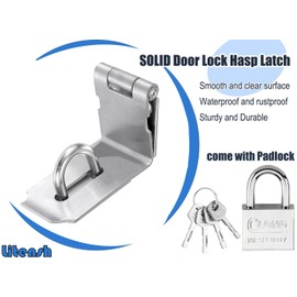 Litensh 90° Right Angle Stainless Steel Door Locks with Padlock, Deadbolt Lock Hasp Security Packlock Closure Gate Lock Hasp Lock Shed Lock for Bedroom Black, 4 Inch