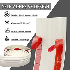 Wall Base Molding Trim Peel and Stick Rubber Baseboard Moulding 4” Wide Flexible Vinyl Wall Cove Base (4" Wide x 16.4' Long, Creamy White)