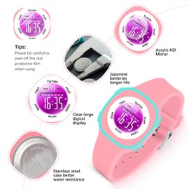 TixYolo Digital Kids Watch for Girls Boys with 7 Color Lights 50M Waterproof,Alarm,Stopwatch,Soft Strap,Children Gifts Sports Watch for Kids Boys Girls 6-12 Years(Pink)