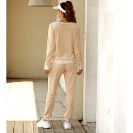 Totatuit Sweatsuit for Women 2 Piece Velour Tracksuit Pullover Outfits Velvet Sportswear Jogging with Pockets Apricot