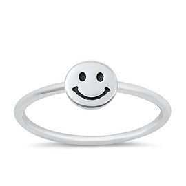 Cute Happy Face Smile Ring New .925 Oxidized Sterling Silver Band Size 8