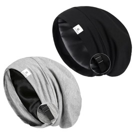 YANIBEST 2 Pcs Silk Bonnet Satin Bonnet Hair Bonnet for Sleeping- Adjustable Saty on Satin Lined Slouchy Beanie Hat for Women