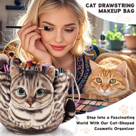 Openhaha Drawstring Travel Organizer, Cosmetic Pouch - Cat Gift, Lay Flat Makeup Bag Gifts for Cat Lovers