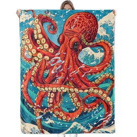 Bidesk Vibrant Octopus Blanket - Ultra Soft & Cozy Flannel Red Octopus Underwater Throw Blankets, Lightweight, Warm & Fuzzy - for Couch, Bed, Travel & Outdoor Use - for Men Women Adults 60"×50"