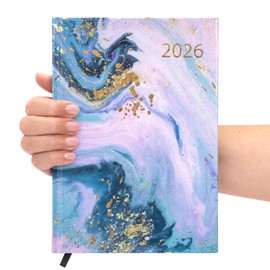 evelay 2026 Dairy A5 Week To View Full Year Fancy Planner Organiser Journal Hardback Cover & Ribbon (Purple Marble)