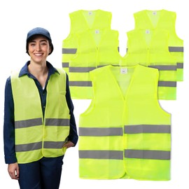 TIVUNORON High Visibility Vests Car Set of 5, Reflective Vest, Safety Vest, Car Safety Vest, Yellow, Hi-Vis Vest, Breakdown Vest, Safety Vests for Adults, neon yellow