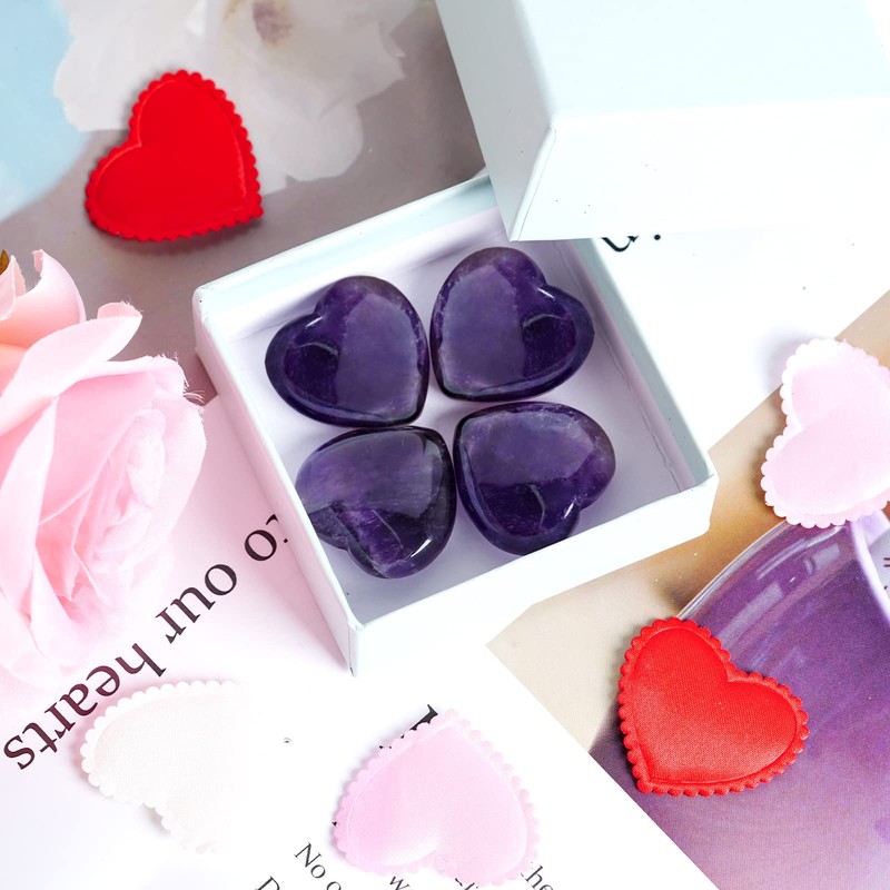 Marrywindix 4 Packs 1.2 Inches Healing Crystal Natural Amethyst Heart