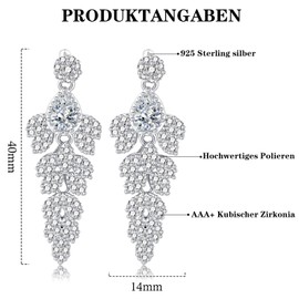 RoseJeopal Sterling Silver 925 Stud Earrings Hanging for Women, Long Silver Teardrop Drop Earrings Stud with Cubic Zirconia, Hypoallergenic Silver Tassel Earrings Jewellery for Women Girls, Sterling