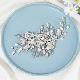 Easedaily Peine de novia con diamantes de imitación para el pelo de novia de plata con perlas de plata, accesorios para el pelo para mujeres y niñas