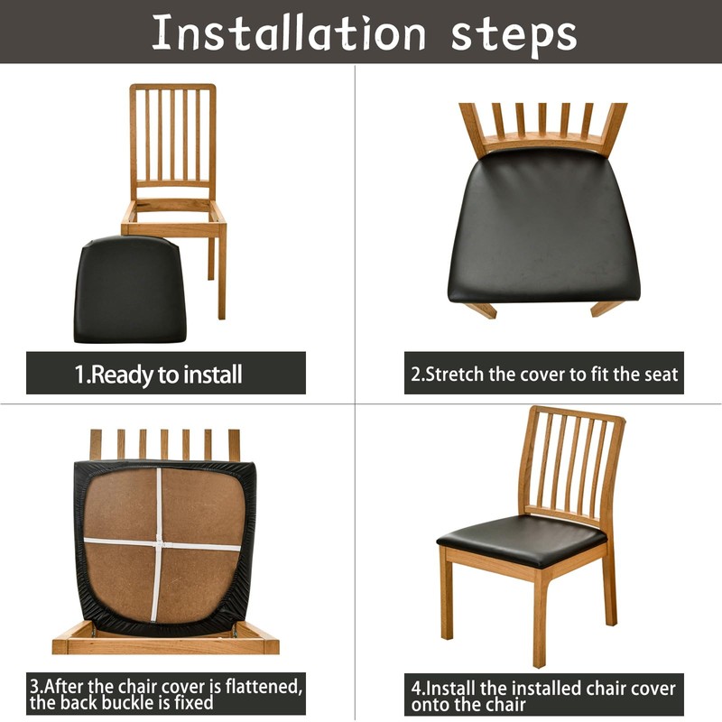 MUKA 4pcs Waterproof PU Leather Dining Chair Seat Covers Removable