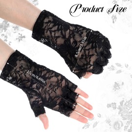 Sorcristy Women Black Lace Gloves Elegant Short Fingerless Lace Gloves 1920s Accessories for Women Opera Evening Wedding Tea Party Prom Cosplay（1 Pair）
