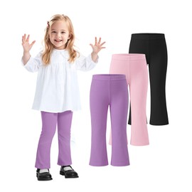 ZUEMET 3 Pack Baby Girls Flare Leggings Toddler Bell Bottoms Pants Infant Girl Soft Cotton Clothes Size 18-24M Black+Purple+Light Pink