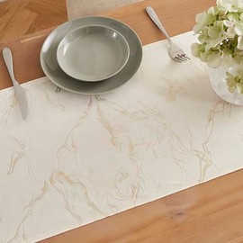 LINENZONE Camino de mesa de terciopelo bohemio de 72 pulgadas Camino de mesa beige de 6 pies con 2 borlas. Perfecto para decoración bohemia de cocina o decoración de mesa de boda.