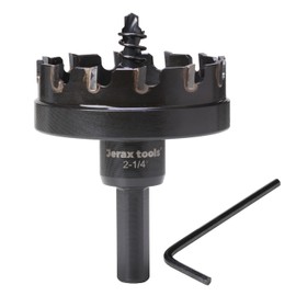 Jerax tools Tungsten Carbide Tipped Hole Cutter, 2-1/4 inch TCT Hole Saw, Oxided Coating with Tri-Flat Shank, 5mm Hole Depth Heavy Duty, for Stainless Steel, Mild Steel, Iron, Copper, Brass, Plastic