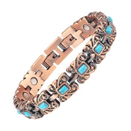 EnerCoppeX Women's Magnetic Bracelet, Stainless Steel Copper Turquoise Magnetic Therapy Bracelet with 3500 Gauss Magnet (Growth Link Included)
