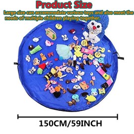 CHANSHIN Toy Storage Bag Mat,Storage Bags Foldable Rug Portable Organizer Toys Kids Play Mat 60 inch (150cm) (Blue) (Blue)