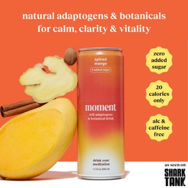 Moment Adaptogen Drink (Shark Tank) | NON-CARBONATED Non Alcoholic Drinks | Spiced Mango | L-Theanine & Ashwagandha for Calm & Clarity | 0 Added Sugar, 0 Caffeine | 12-pack