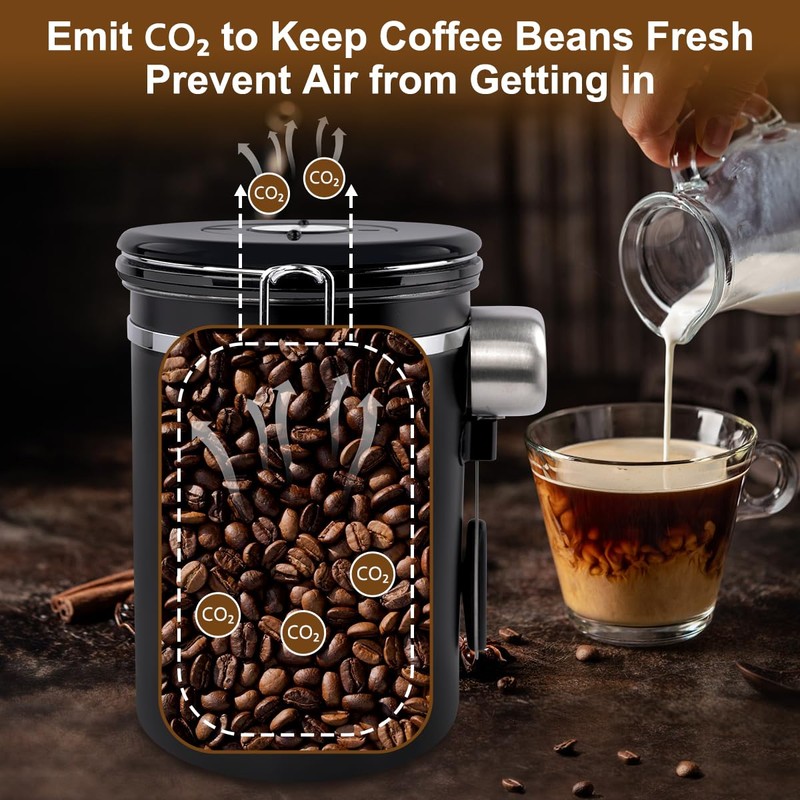 FACIACC Airtight Coffee Canister, 1800ML Stainless Steel Coffee Container with