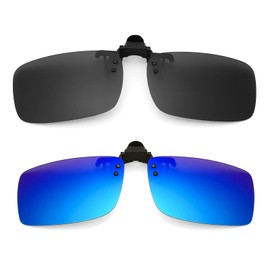 Long Keeper Sunglasses for Glasses Wearers - Unisex Clip On Sunglasses Polarised Flip Up Sunglasses, Sunglasses Attachment Glasses for Men Women, Grey + Green