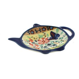 Blue Rose Polish Pottery Blue Butterfly Teabag Holder