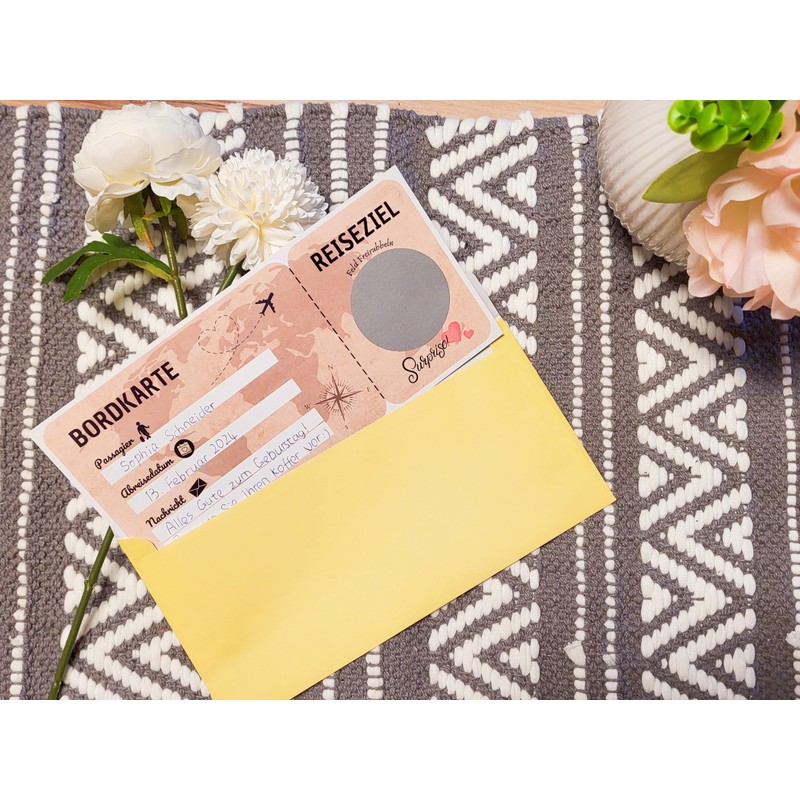 Travel voucher, scratch sticker, boarding pass, gift for couples, scratch
