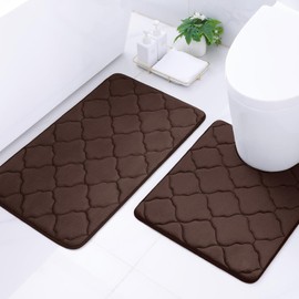 Homaxy Memory Foam Bathroom Rug Set 2-Piece Toilet Mat with Cut-Out Set Absorbent Non-Slip Bath Mat Set Washable Bath Mat Set 2-Piece Brown