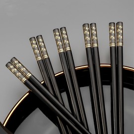 Reusable Chopsticks, Fiberglass Chopsticks 10 Pairs, Amber Pattern Decoration- Dishwasher Safe, Non-slip, 9.4 Inch…