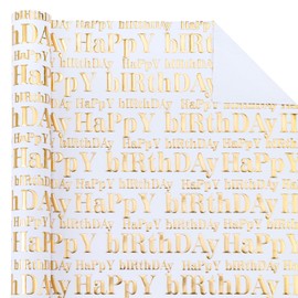 WRAPAHOLIC 3D Kraft Birthday Wrapping Paper Roll - Mini Roll - 17 Inch x 16.5 Feet - Gold and White Happy Birthday Lettering Design with Embossed Perfect for Holiday, Party Celebration