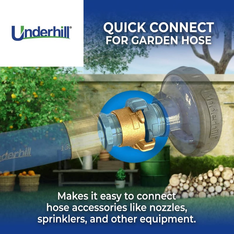 Underhill Quick Connect Garden Hose Fitting, Connector, Heavy-Duty, Solid Brass,
