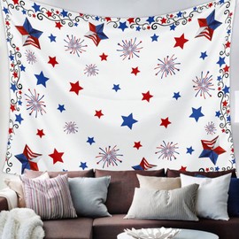American Flag Patriotic Stars 4th of July Tapestry Wall Hanging Tapestries Freedom Fireworks Aesthetic Tapestry for Independence Day Bedroom Living Room Dorm College Wall Decor Backdrop 50x60