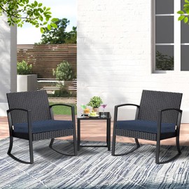 BPS 23x26 Inch Outdoor Chair Cushion Set of 2, Water Resistant Patio Furniture Cushions with Adjustable Straps & Removable Cover for Patio, Deck, or Garden, Navy Blue