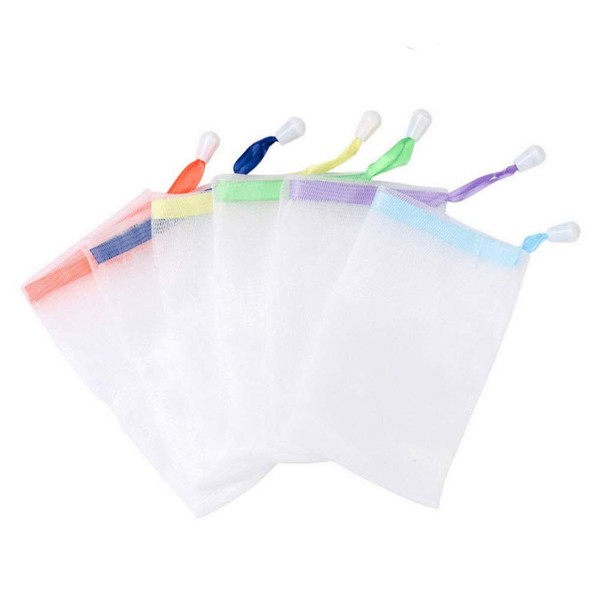 INVODA Handmade Soap Easy Bubble Mesh Soap Saver Bag Double Layer Drawstring Holder Bags Foam Net for Body Facial Cleaning Exfoliation Body Cleaning Tool (5 PCS)