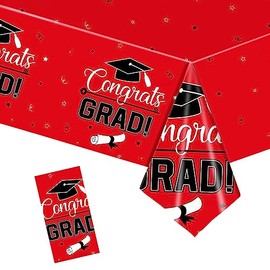 Graduation Tablecloth Red for 2024 Graduation Party Decorations Supplies,Graduation Table Decorations,137*274cm Plastic Congrats Grad Table Cloth Table Cover for College High School Class of 2024