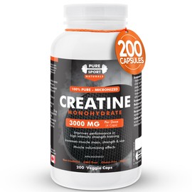 Creatine Monohydrate Capsules – 200 Count | 100% Pure Creatine Pills for Muscle Growth, Strength & Performance | 3000mg High Absorption Formula | 50-Day Supply | Made in Canada