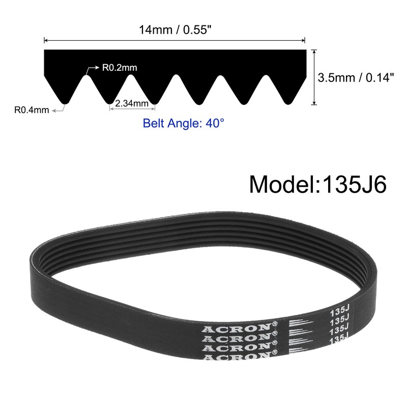 sourcing map 135J6 Rubber Poly V Belts, 6 Ribs PJ