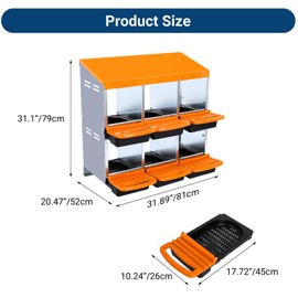 6 Hole Chicken Nesting Box, Roll-Away Egg Collection System with Ventilation Holes，Rustproof Plastic Tray & Keyhole Mounting, Chicken Laying Box for Hen & Duck, Orange