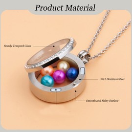 Africanbeads 2PCS 30MM Crystal Black Round Floating Charm Locket Necklace with 6 Freshwater Pearls,316L Stainless Steel Clear Glass Locket,Memory Pendant for Women(Without Chain)