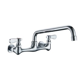 Kitchen Faucet Wall Mount Commercial Sink Faucet Kitchen Utility Laundry 8 Inch Swivel Spout 2 Dual Handle Restaurant Chrome Mixer Tap
