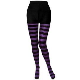 Boyiee Mardi Gras Striped Tights Costume Party Supply Holiday Festive Dress Full Footed Striped Socks for Adult Women Party(Purple and Black)