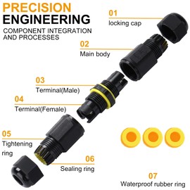 IP68 Waterproof Junction Box Outdoor 2way 3Pin (AC450v,17.5A) M18 Wire Range(5-10mm) Electrical Cable Connector,Suitable for Repair and Extend Power Cables,UL 1Pack