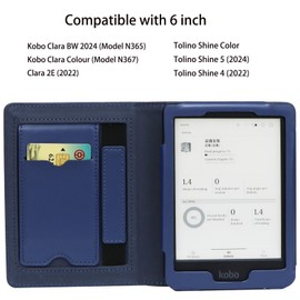 ZhaoCo Case for Kobo Clara BW/Clara Colour/Clara 2E, Tolino Shine Color/Shine 5/Shine 4, Folio Faux Leather Stand Protective Case for 6 Inch eReader - Blue