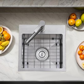 Comllen 18x18 Inch Drop in Bar Sink,Top Mount Handmade 16 Gauge Stainless Steel Small Kitchen Sink,9 Inch Deep Single Bowl Workstation Wet Bar Sink with Stainless Steel Grid & Strainer