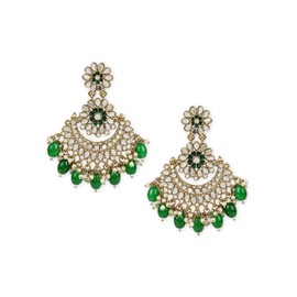 I Jewels Gold Plated Indian Wedding Bollywood Meenakari Kundan & Stone Studded Chandbali Earrings For Women (E2948) (Green)
