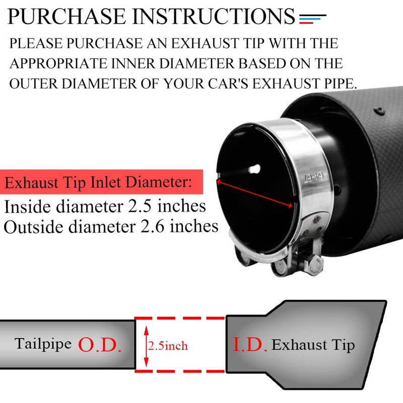 FAIZJUNBEN carbon fiber exhaust tip intake 2.5 inch outlet 3.5