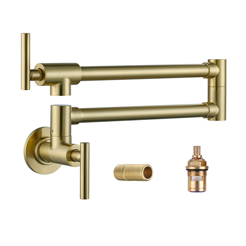 Pot Filler Faucet Gold Wall Mount Kitchen Faucet Folding Double