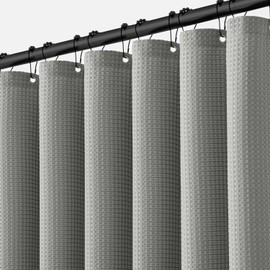 MIULEE Stall Waffle Weave Fabric Stand Up Shower Bath Curtain with 6 Metal Hooks Small Heavy Duty Washable Waterproof Narrow Thick Cloth Half Shower Curtains Set for Bathroom Hotel,W36*L72,Light Grey