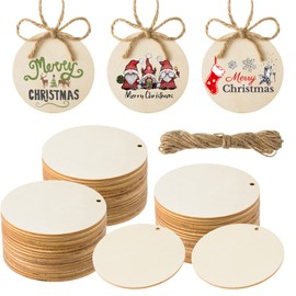 120 Pieces Unfinished Wooden Circles with Holes, 3 Inch Round Wooden Discs Slices for Crafts Blank Round Wood Cutouts Wooden Tags Ornaments for Sign Gift Tags Christmas Home Party Hanging Decoration