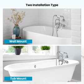 gotonovo Polish Chrome Clawfoot Tub Faucet Wall Mount Hand Held Shower Bathtub Faucet Set Double Level Handle with 6 Inch Center with Adapter Adjustable Swing Arms